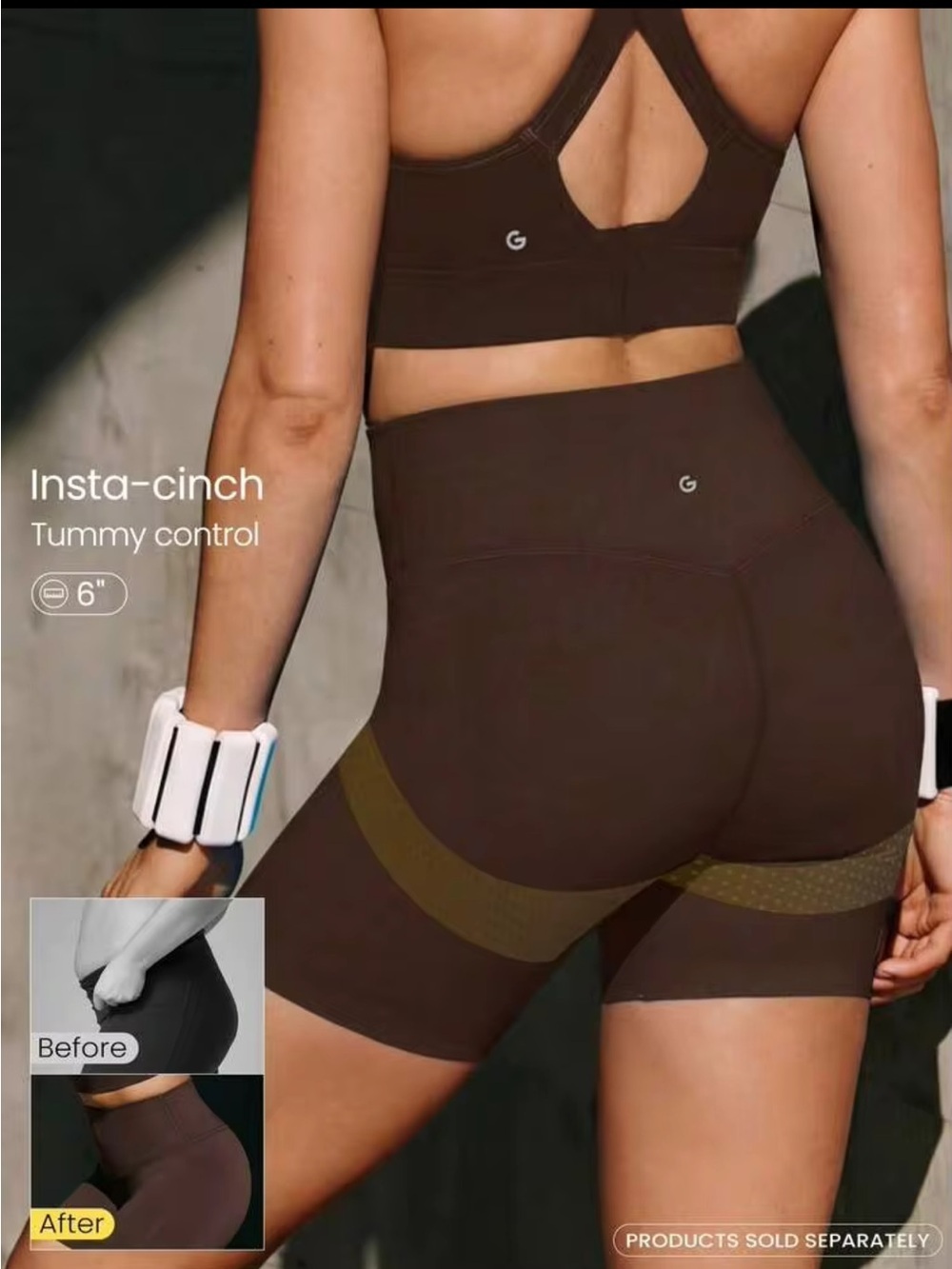 GLOWMODE 6" FeatherFit™ 6” High-Waisted Biker Shorts | Butt Lifting | Brown NWOT - Picture 5 of 11